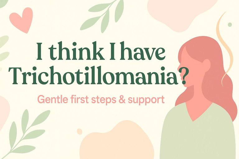 Text image saying “I think I have Trichotillomania,” highlighting awareness of hair-pulling disorder and the need for gentle support by Salon T